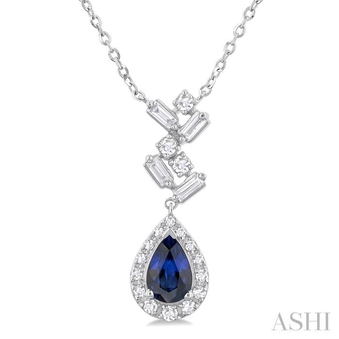 PEAR SHAPE SCATTER GEMSTONE & BAGUETTE HALO DIAMOND PENDANT