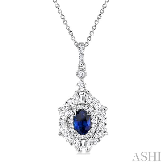 OVAL SHAPE GEMSTONE & HALO DIAMOND PENDANT