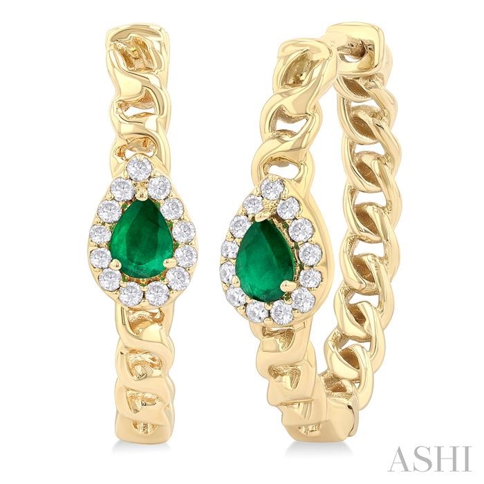 PEAR SHAPE CURB & CUBAN GEMSTONE & DIAMOND FASHION HOOP EARRINGS