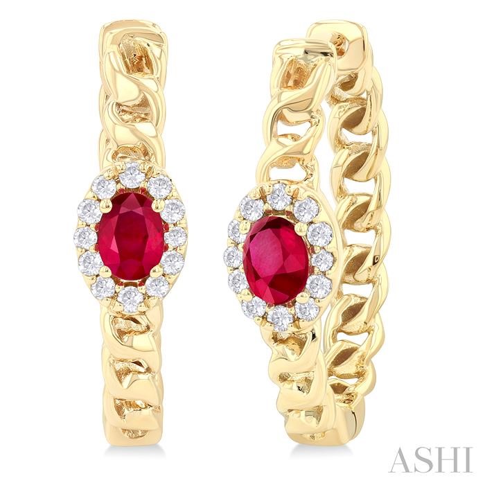 OVAL SHAPE CURB & CUBAN GEMSTONE & DIAMOND FASHION HOOP EARRINGS