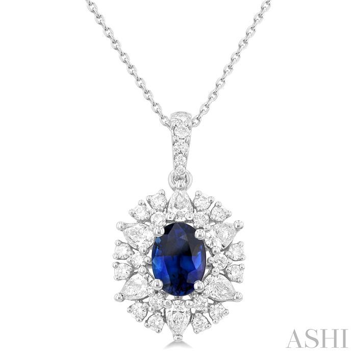 OVAL SHAPE GEMSTONE & HALO DIAMOND PENDANT