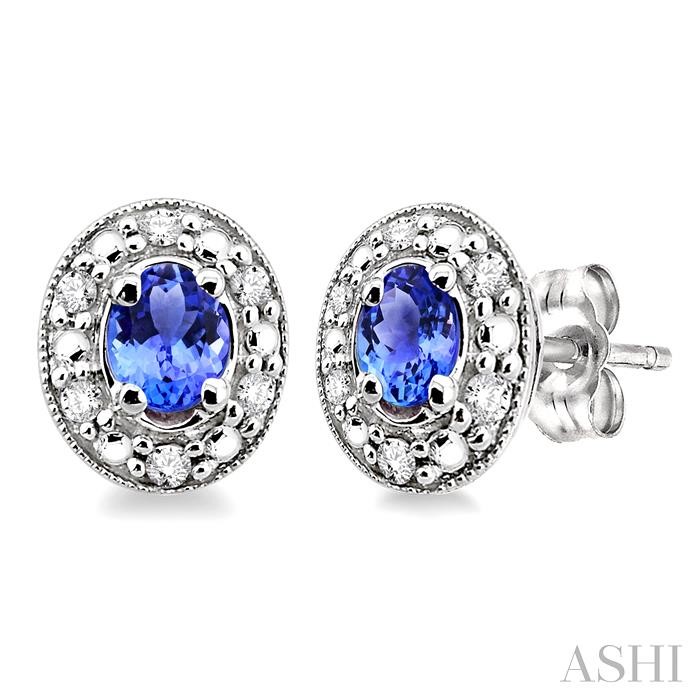 Oval Shape Gemstone & Diamond Earrings