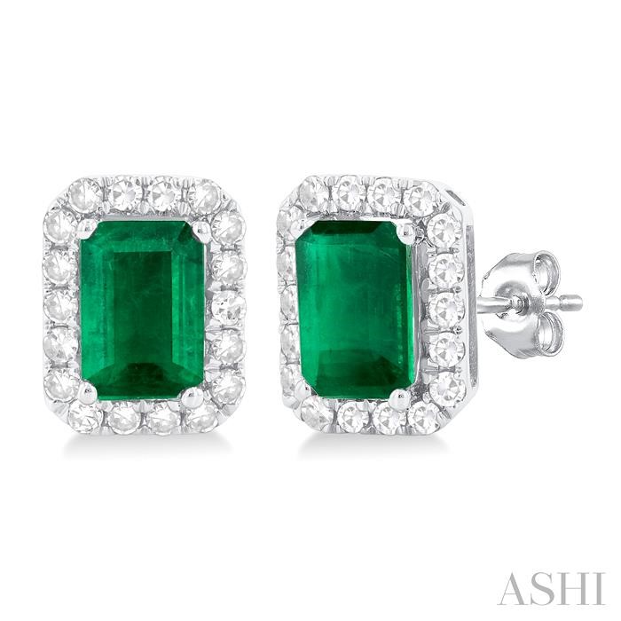 Emerald Shape Gemstone & Halo Diamond Earrings