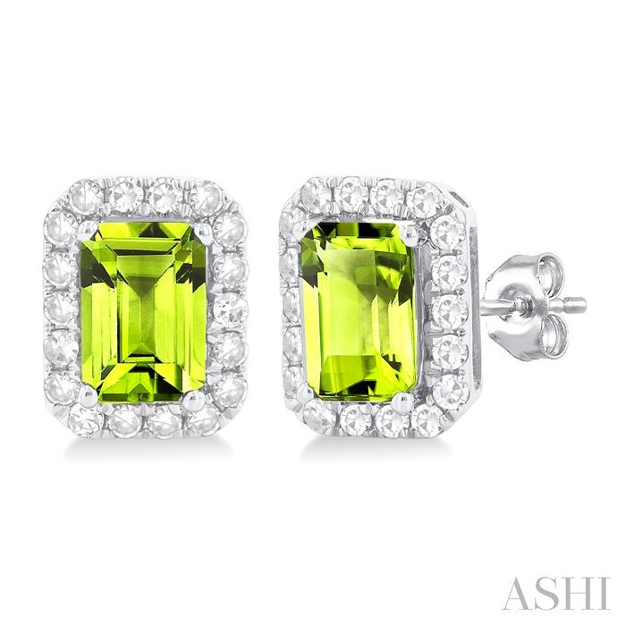 Emerald Shape Gemstone & Halo Diamond Earrings