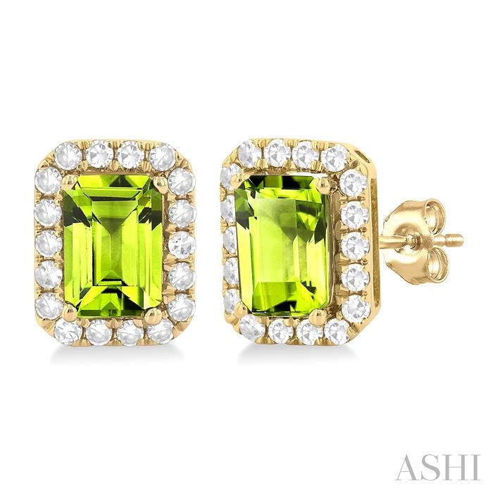 Emerald Shape Gemstone & Halo Diamond Earrings