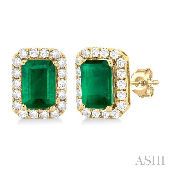 Emerald Shape Gemstone & Halo Diamond Earrings