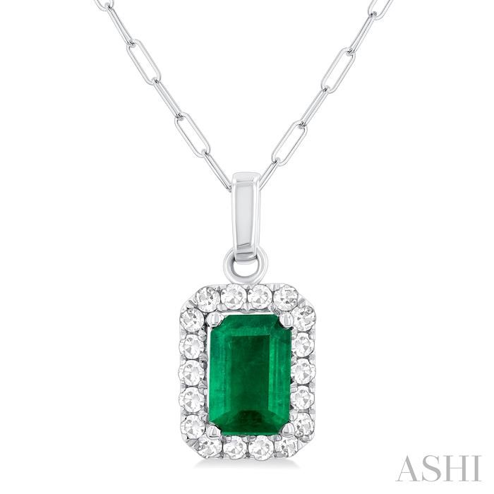 Emerald Shape Gemstone & Halo Diamond Pendant