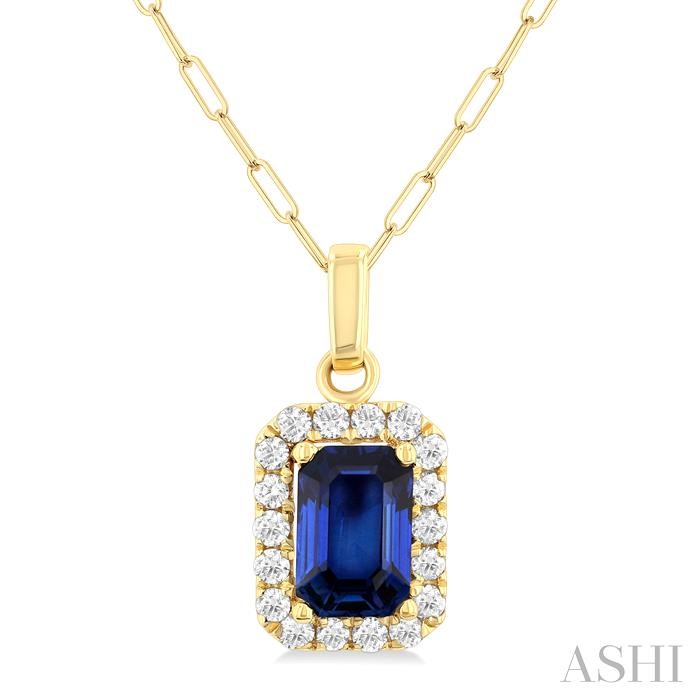 EMERALD SHAPE GEMSTONE & HALO DIAMOND PENDANT