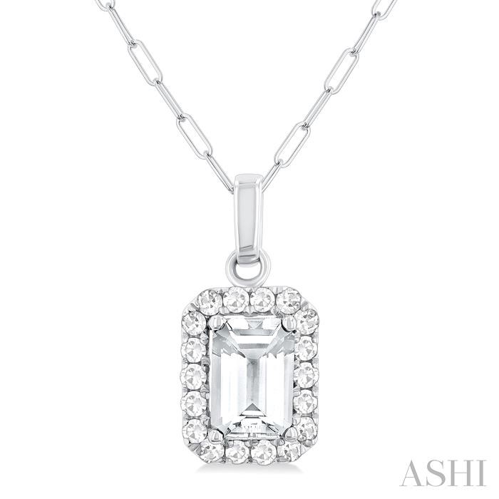 Emerald Shape Gemstone & Halo Diamond Pendant