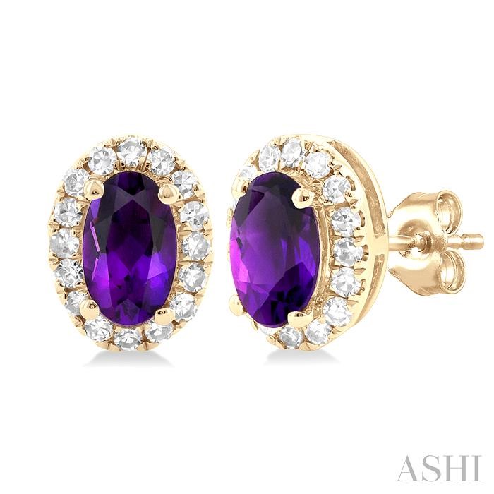 Oval Shape Gemstone & Halo Diamond Earrings