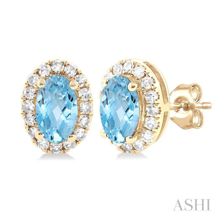 Oval Shape Gemstone & Halo Diamond Earrings