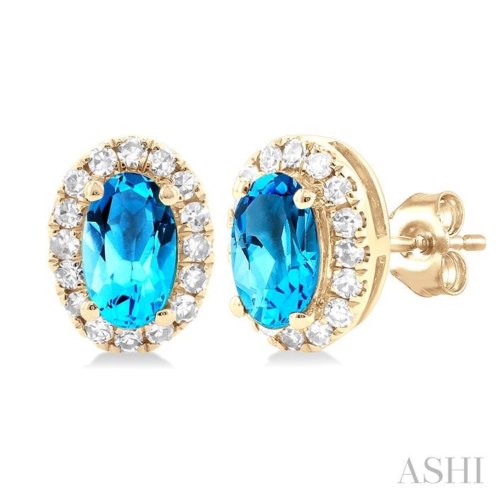 Oval Shape Gemstone & Halo Diamond Earrings