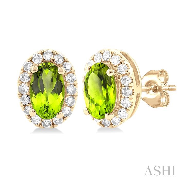 Oval Shape Gemstone & Halo Diamond Earrings