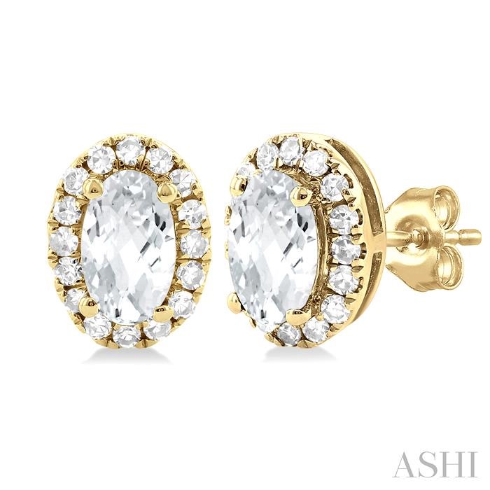 Oval Shape Gemstone & Halo Diamond Earrings