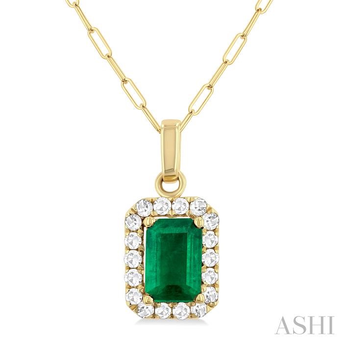 Emerald Shape Gemstone & Halo Diamond Pendant