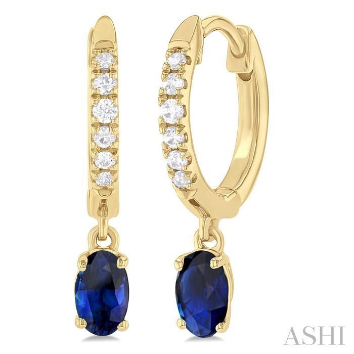 Oval Shape Gemstone & Petite Diamond Huggie Fashion Earrings