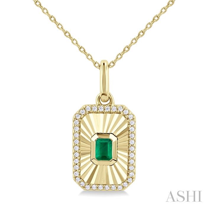 Emerald Shape Fluted Medallion Gemstone & Diamond Pendant