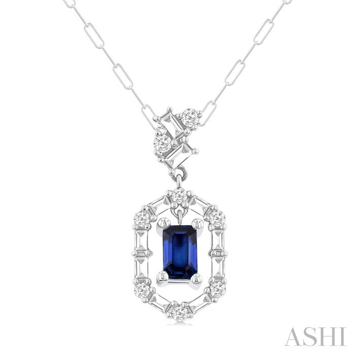 EMERALD SHAPE GEMSTONE & DIAMOND FASHION PENDANT