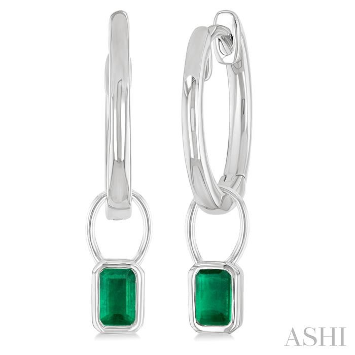 Emerald Shape Bezel Set Gemstone Huggie Fashion Earrings