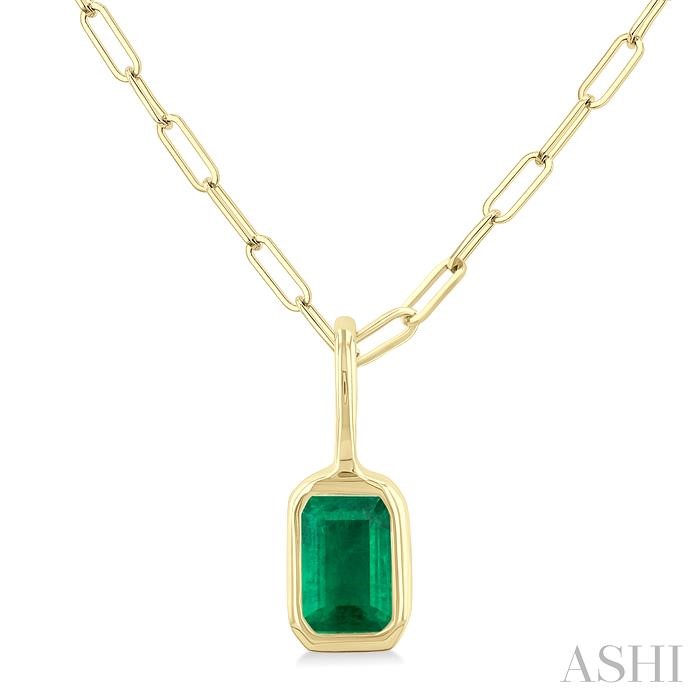 EMERALD SHAPE BEZEL SET PAPER CLIP GEMSTONE FASHION PENDANT