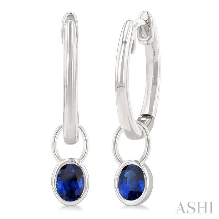 Oval Shape Bezel Set Gemstone Huggie Fashion Earrings