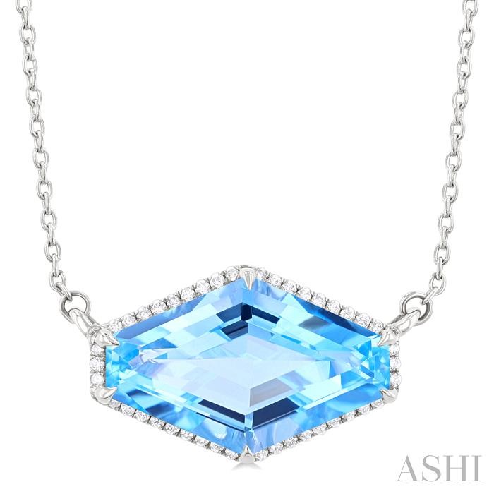 Hexagon Shape East-West Gemstone & Halo Diamond Pendant