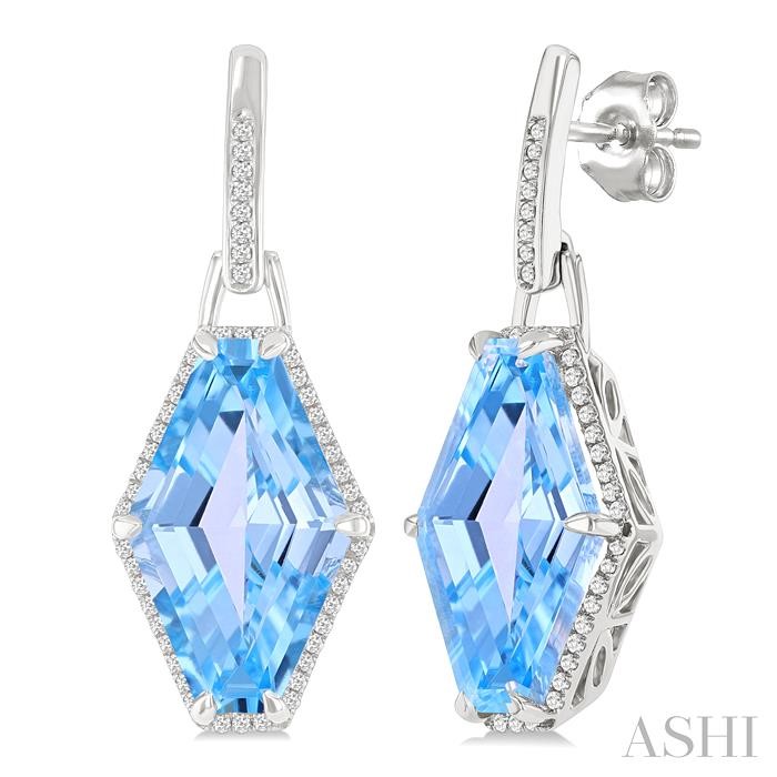 Hexagon Shape Gemstone & Halo Diamond Earrings