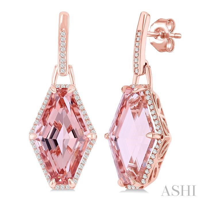 Hexagon Shape Gemstone & Halo Diamond Earrings