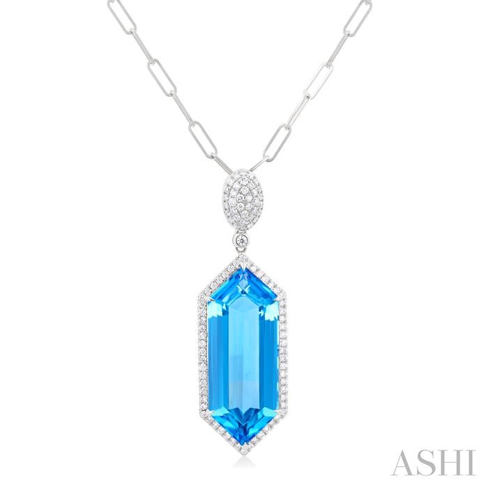 Hexagon Shape Gemstone & Halo Diamond Pendant