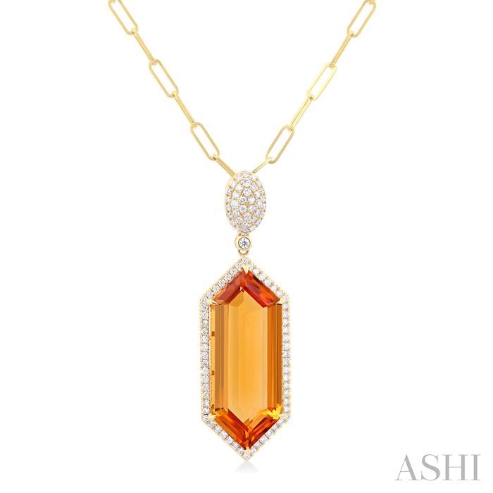 HEXAGON SHAPE GEMSTONE & HALO DIAMOND PENDANT