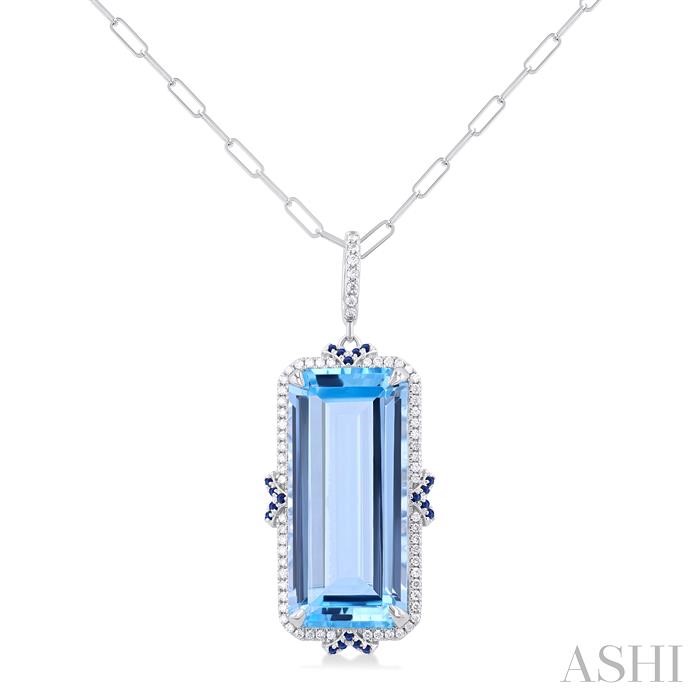 EMERALD SHAPE GEMSTONE & HALO DIAMOND PENDANT