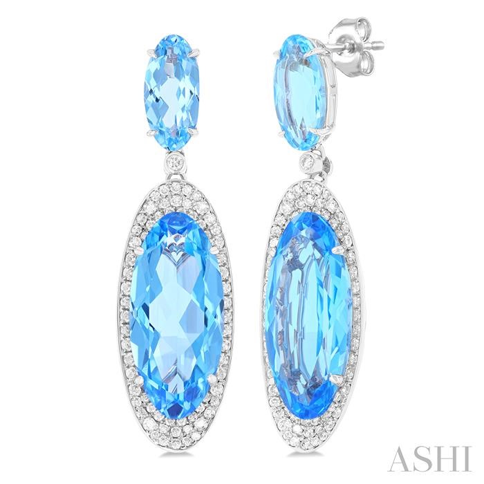 Oval Shape Gemstone & Halo Diamond Earrings