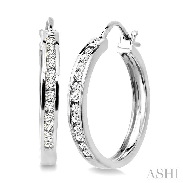 CHANNEL SET DIAMOND HOOP EARRINGS