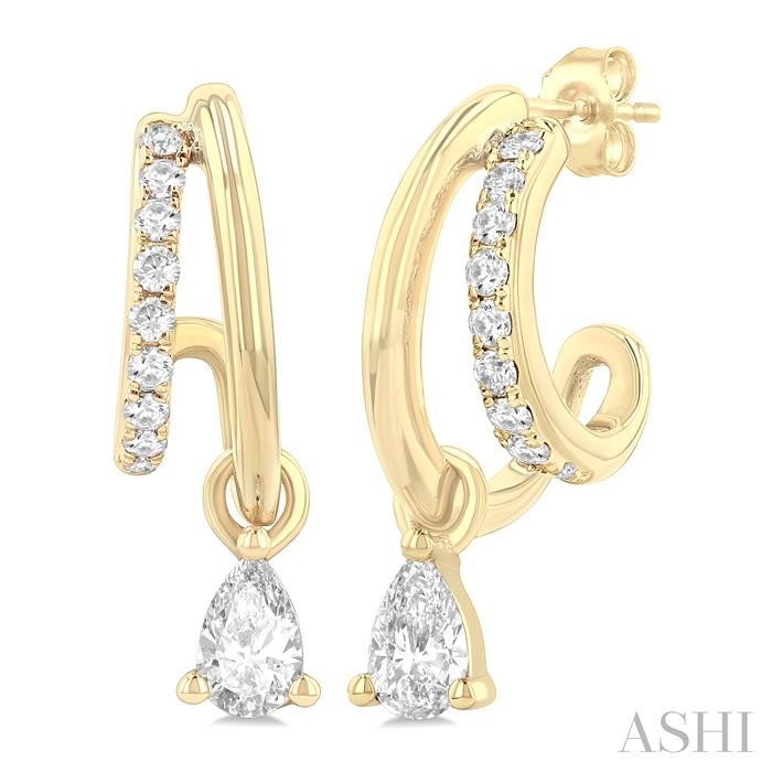 Pear Shape Diamond Half Hoop Earrings