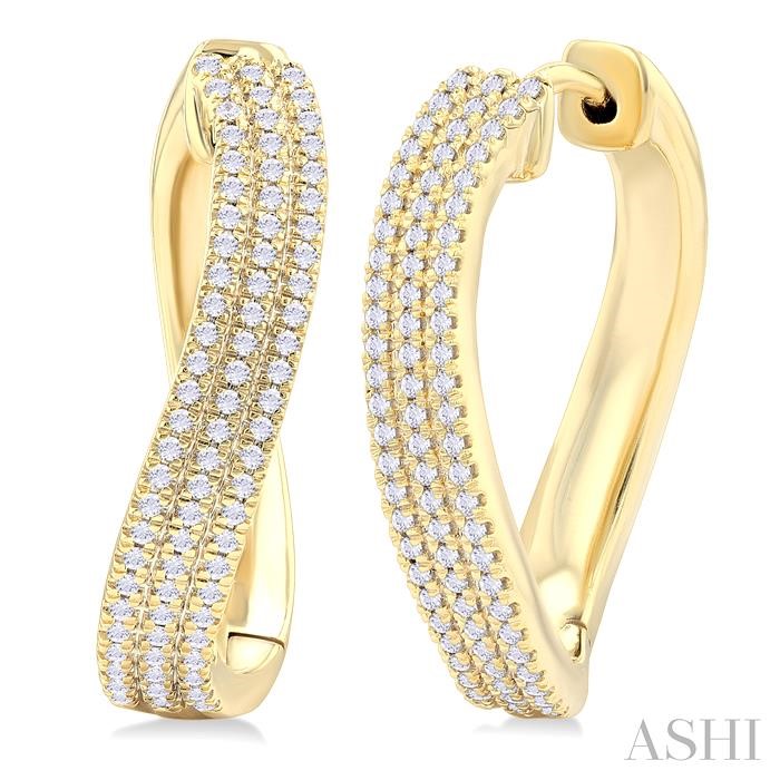 THREE ROW WAVE DIAMOND FASHION EARRINGS