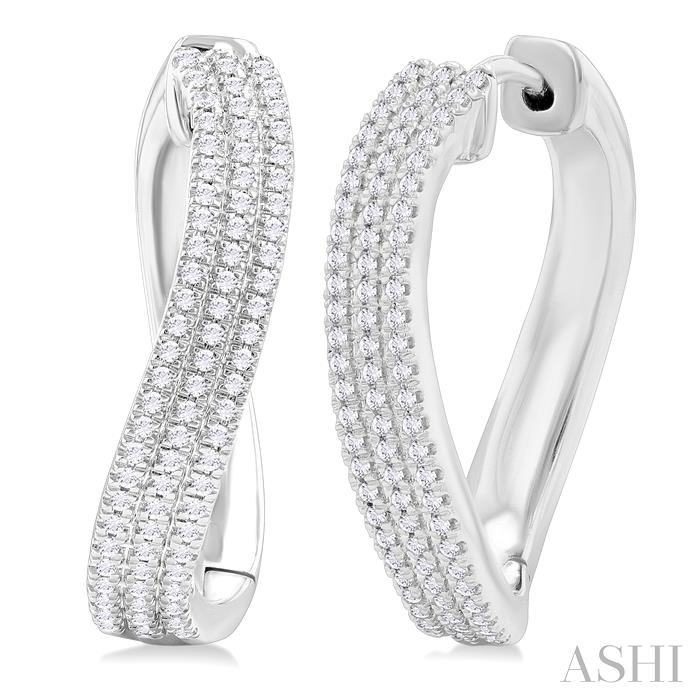 THREE ROW WAVE DIAMOND FASHION EARRINGS