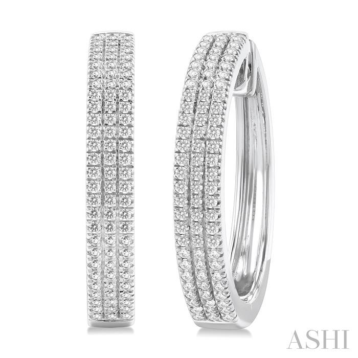 THREE ROW DIAMOND HOOP EARRINGS