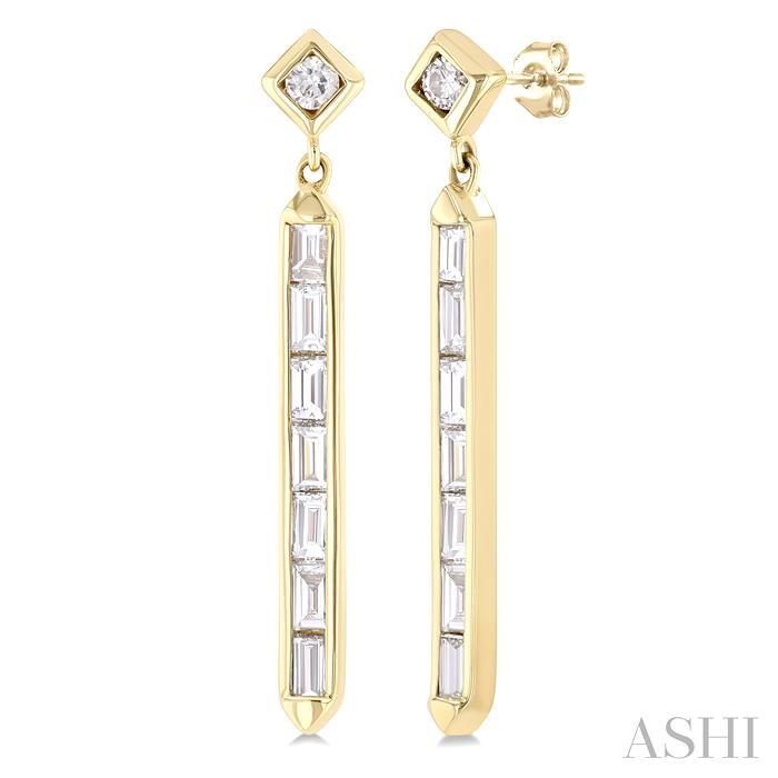 Vertical Bar Baguette Diamond Fashion Long Earrings