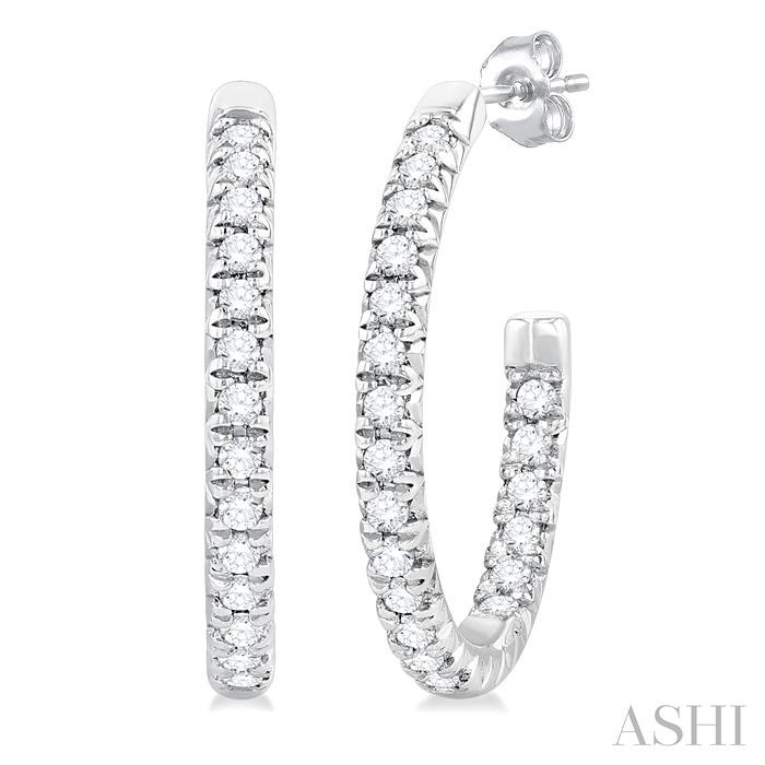 PAVE SET INSIDE-OUT DIAMOND HALF HOOP EARRINGS