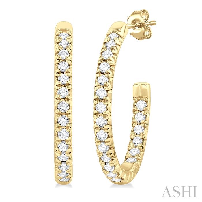 PAVE SET INSIDE-OUT DIAMOND HALF HOOP EARRINGS