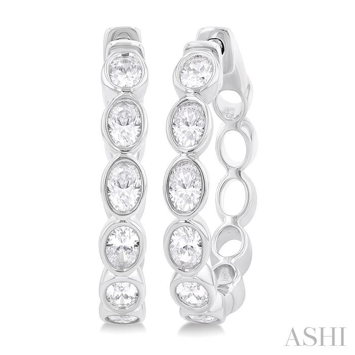 OVAL SHAPE BEZEL SET DIAMOND FASHION HOOP EARRINGS