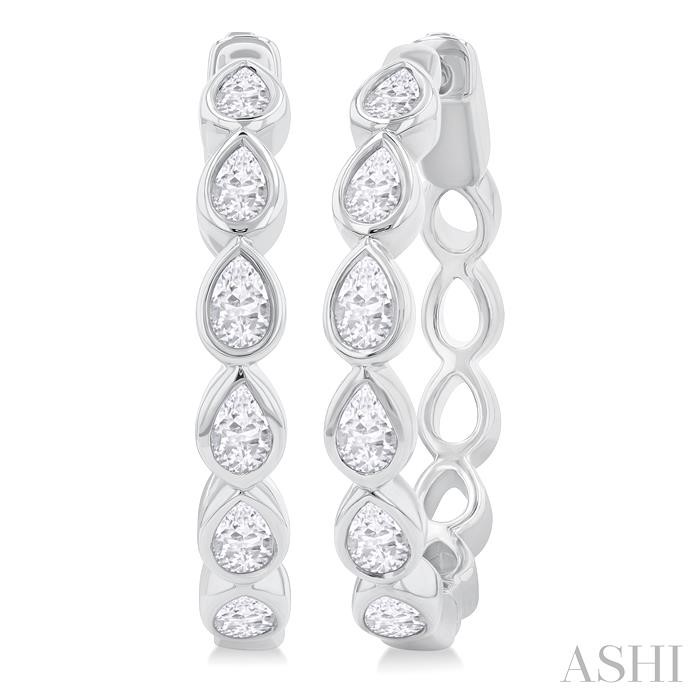 PEAR SHAPE BEZEL SET DIAMOND FASHION HOOP EARRINGS