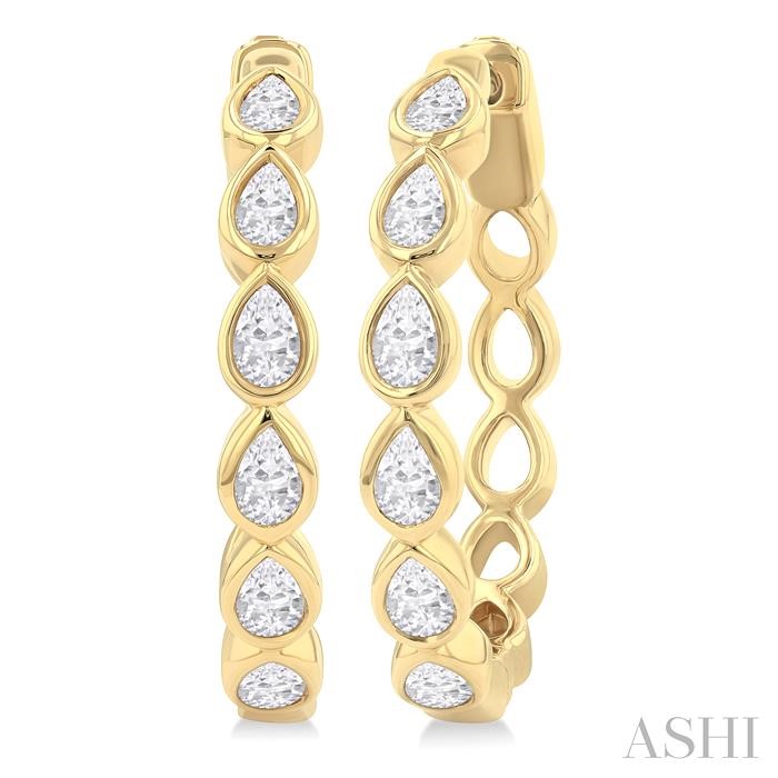 PEAR SHAPE BEZEL SET DIAMOND FASHION HOOP EARRINGS