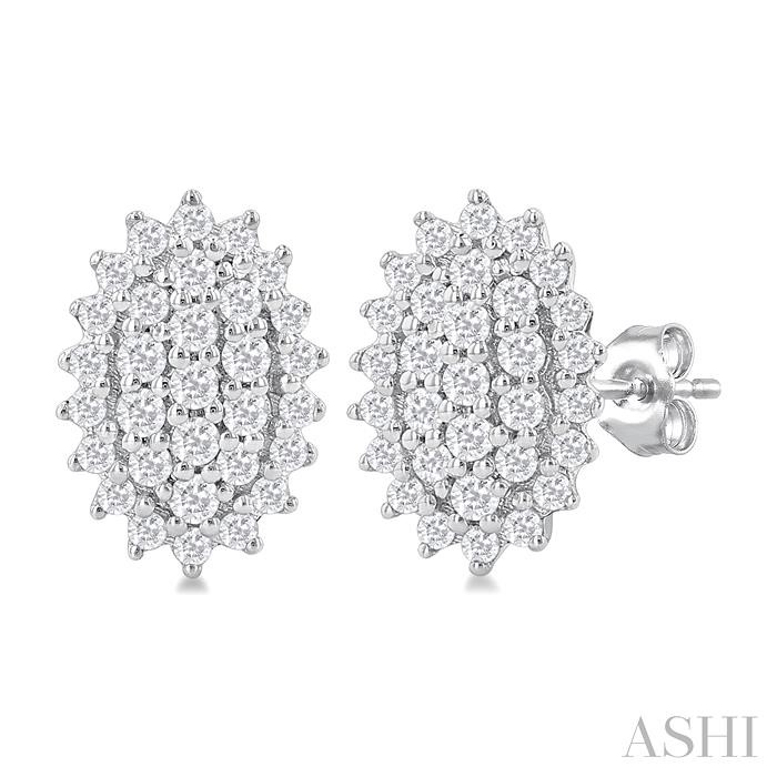 OVAL SHAPE PETITE CLUSTER DIAMOND EARRINGS