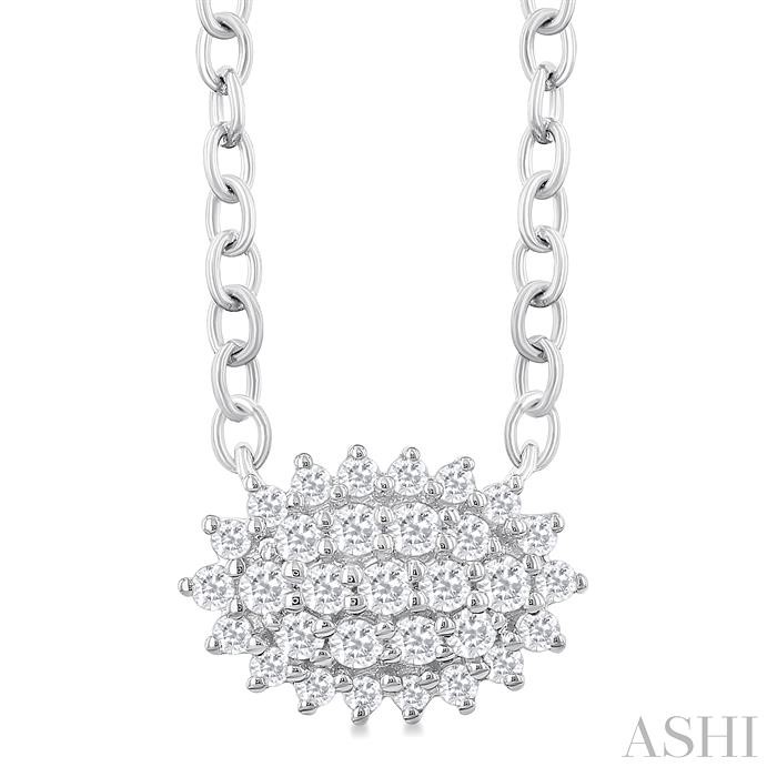 OVAL SHAPE EAST-WEST PETITE CLUSTER DIAMOND PENDANT