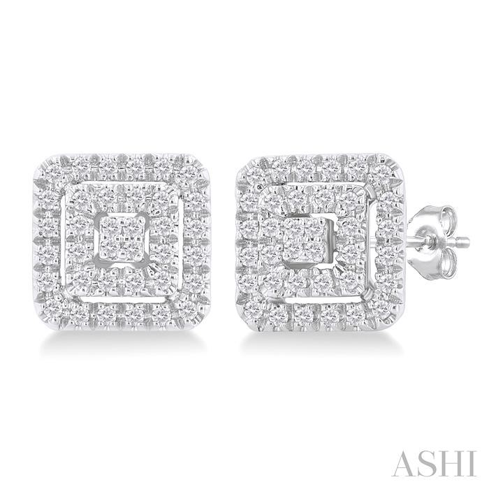 PRINCESS SHAPE PETITE HALO DIAMOND EARRINGS