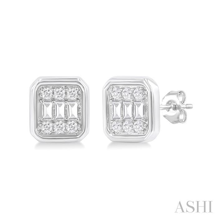 EMERALD SHAPE BEZEL SET PETITE FUSION DIAMOND EARRINGS