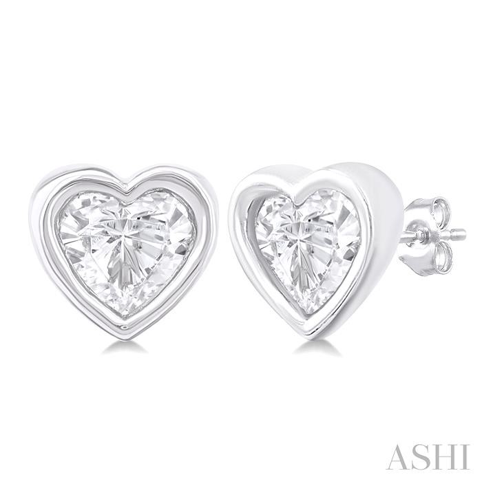 HEART SHAPE BEZEL SET PETITE DIAMOND FASHION EARRINGS