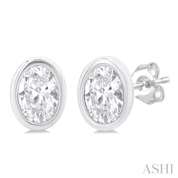 OVAL SHAPE BEZEL SET PETITE DIAMOND FASHION EARRINGS