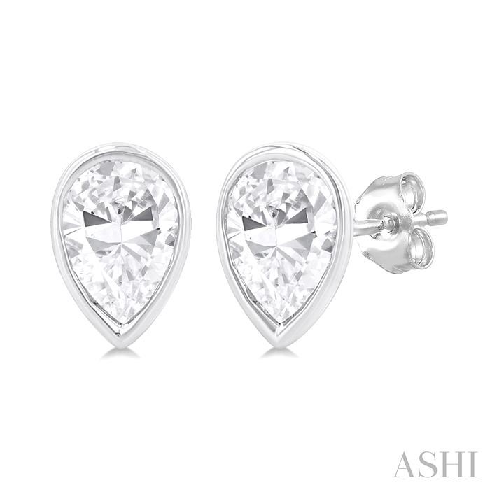 PEAR SHAPE BEZEL SET PETITE DIAMOND FASHION EARRINGS